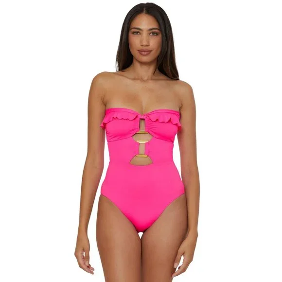 Soluna Womens Buckle Up Convertible One-Piece Swimsuit Cosmopolitan Pink M - Picture 5 of 7
